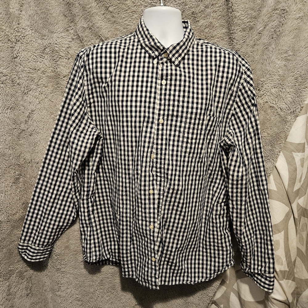 Gap Mens Shirt, Black/White Long Sleeve Button Down Checkered Size XXL
